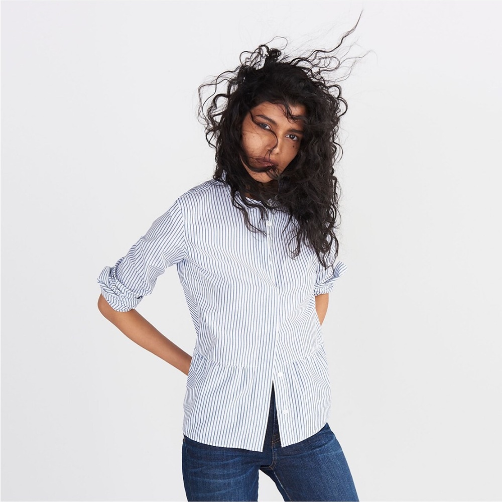 Madewell lakeside peplum striped shirt. - Picture 4 of 8